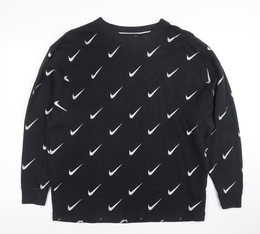 Nike Women's Black Swoosh Print Long Sleeve Pullover Sweatshirt Size S