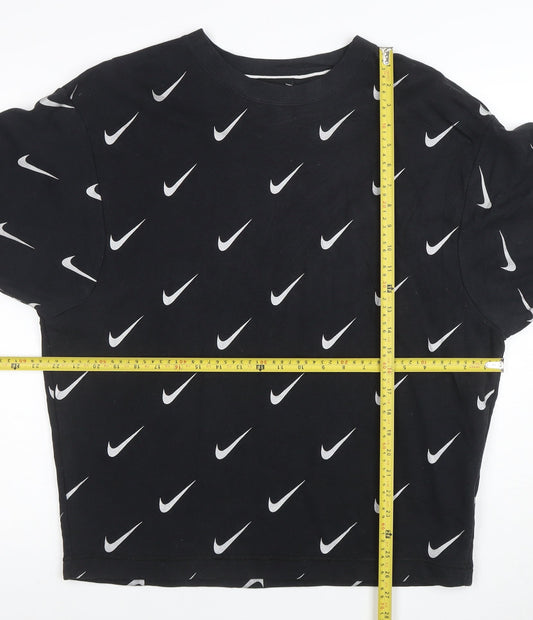 Nike Women's Black Swoosh Print Long Sleeve Pullover Sweatshirt Size S