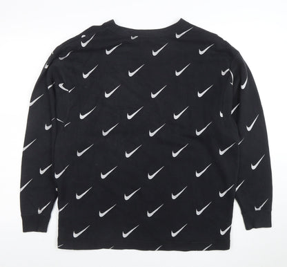 Nike Women's Black Swoosh Print Long Sleeve Pullover Sweatshirt Size S