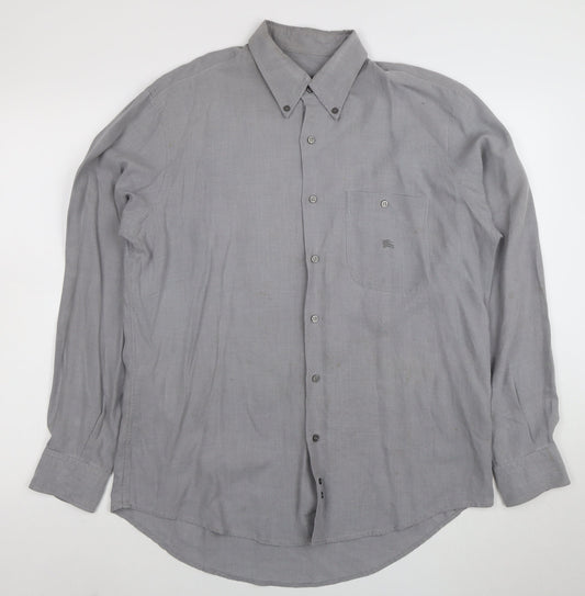 Burberry London Men's Grey Long Sleeve Button-Up Shirt Size M