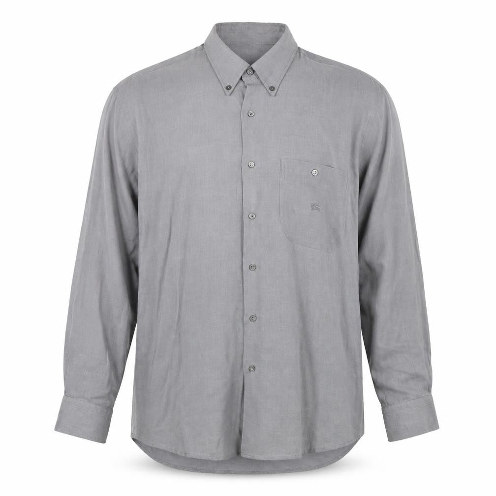Burberry London Men's Grey Long Sleeve Button-Up Shirt Size M