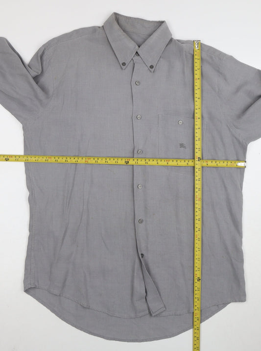 Burberry London Men's Grey Long Sleeve Button-Up Shirt Size M