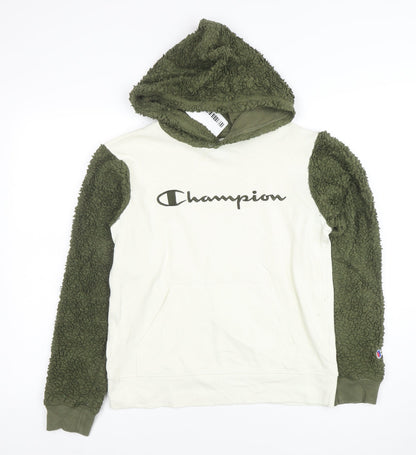 Champion Womens Beige and Green Sherpa Sleeve Pullover Hoodie L