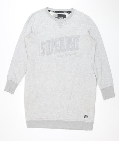 Superdry Women Grey Cotton Blend Long Sleeve T-Shirt Dress Size 14