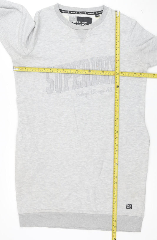 Superdry Women Grey Cotton Blend Long Sleeve T-Shirt Dress Size 14
