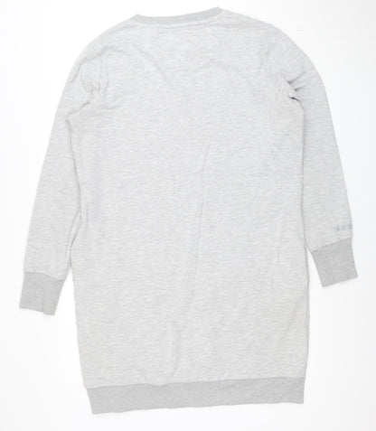 Superdry Women Grey Cotton Blend Long Sleeve T-Shirt Dress Size 14