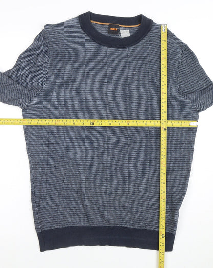 BOSS Men's Blue Cotton Knit Crew Neck Jumper Size M