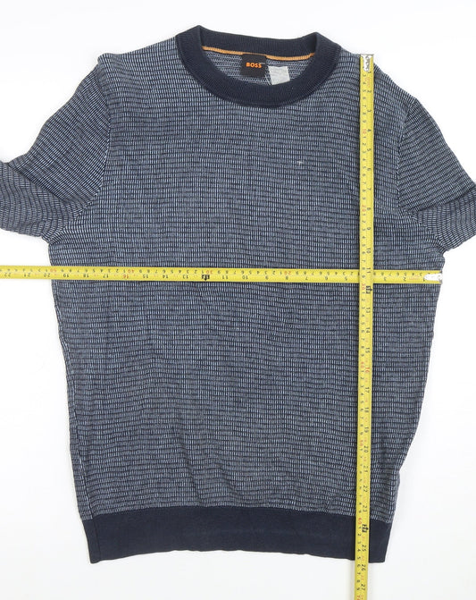 BOSS Men's Blue Cotton Knit Crew Neck Jumper Size M