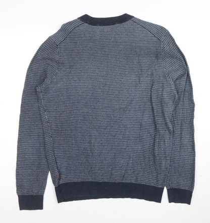 BOSS Men's Blue Cotton Knit Crew Neck Jumper Size M