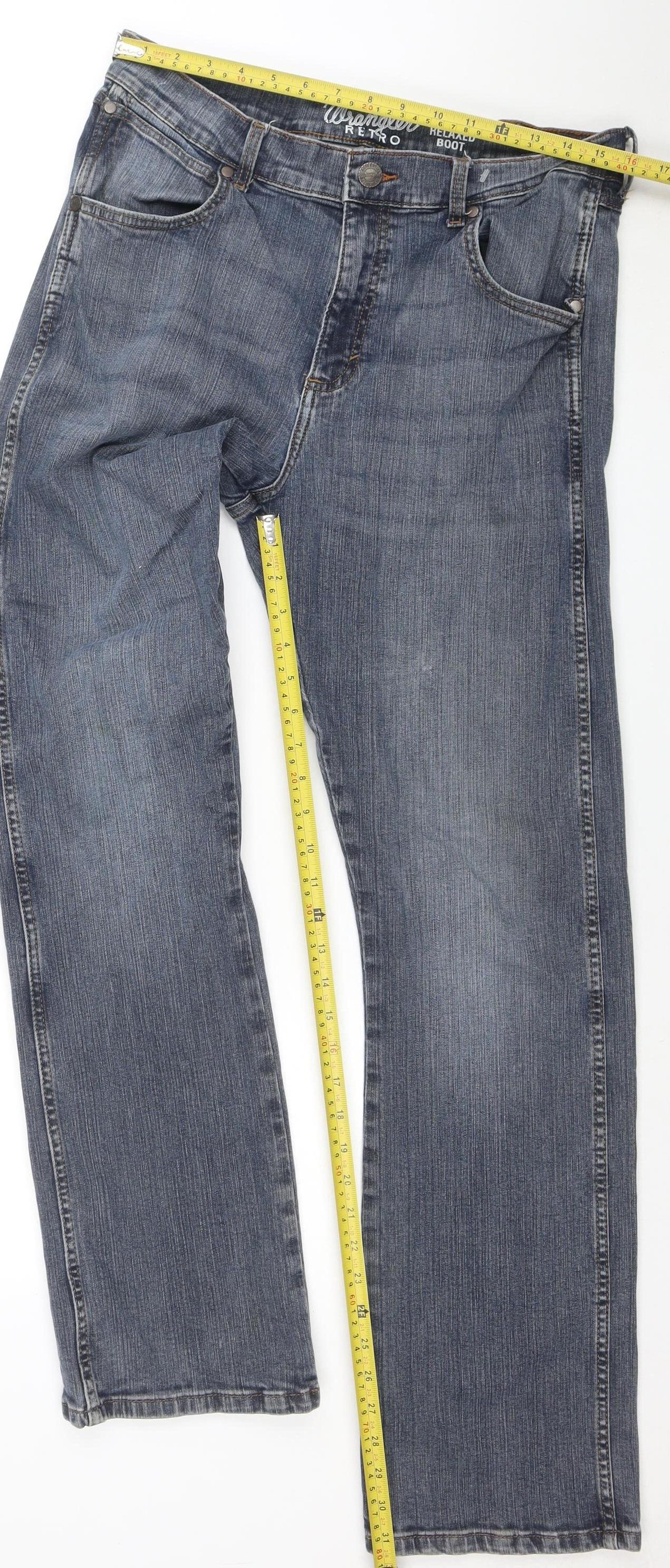 Wrangler Retro Men’s Blue Relaxed Bootcut Jeans 33x34 Denim Comfort Fit