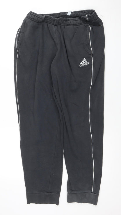 adidas Men Black L Jogger Fleece Trousers with Drawstring Waist