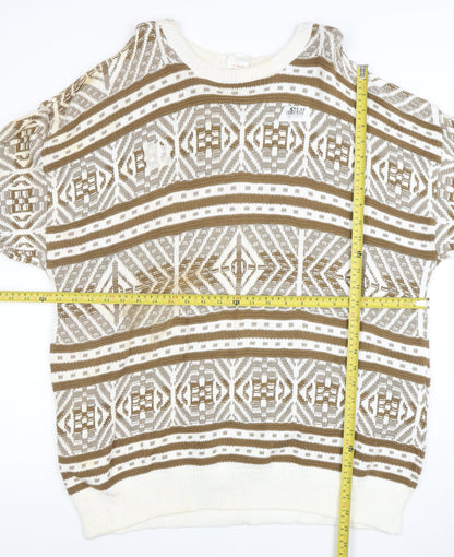 Revere Men’s Beige Geometric Cotton Knit Jumper XL Vintage Pullover