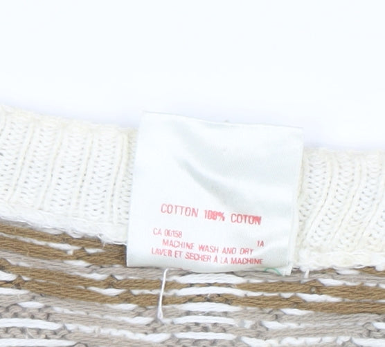 Revere Men’s Beige Geometric Cotton Knit Jumper XL Vintage Pullover