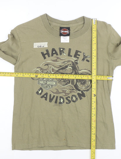 Harley-Davidson Boys Green Long Sleeve Pullover Hoodie Size S 100% Cotton