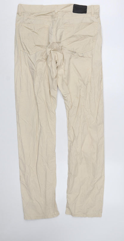 Hugo Boss Men's Beige Striped Poplin Chino Trousers W36 L34