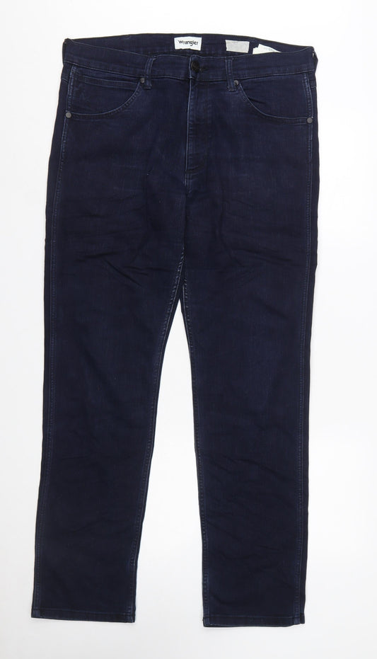 Wrangler Men Blue Straight Denim Jeans W35 L32 Greensboro Regular Fit