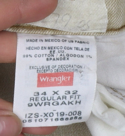 Wrangler Men's Beige Regular Fit Straight Leg Jeans 34x32