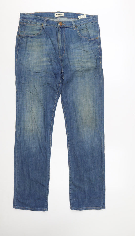 Wrangler Men's Blue Straight Regular Fit Jeans W34 L32