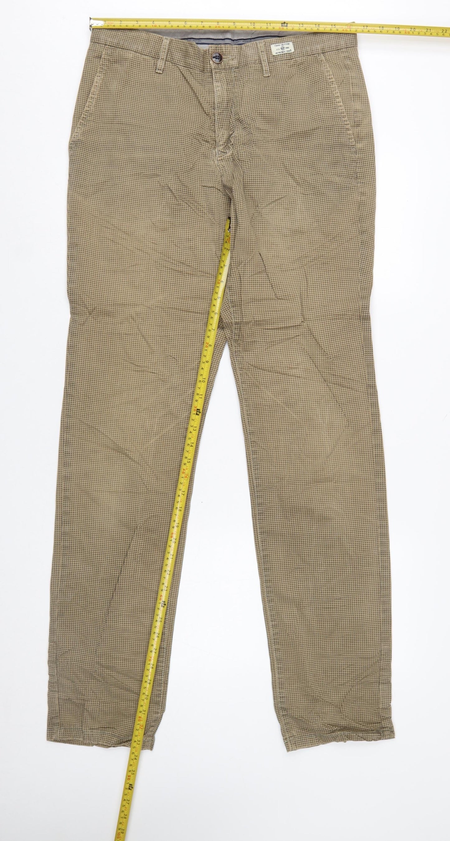 Tommy Hilfiger Men's Beige Check Chino Trousers 32W 36L Cotton Blend