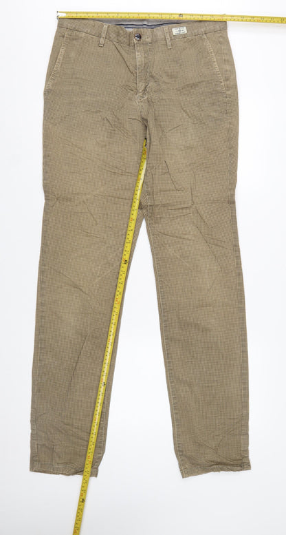 Tommy Hilfiger Men's Beige Check Chino Trousers 32W 36L Cotton Blend