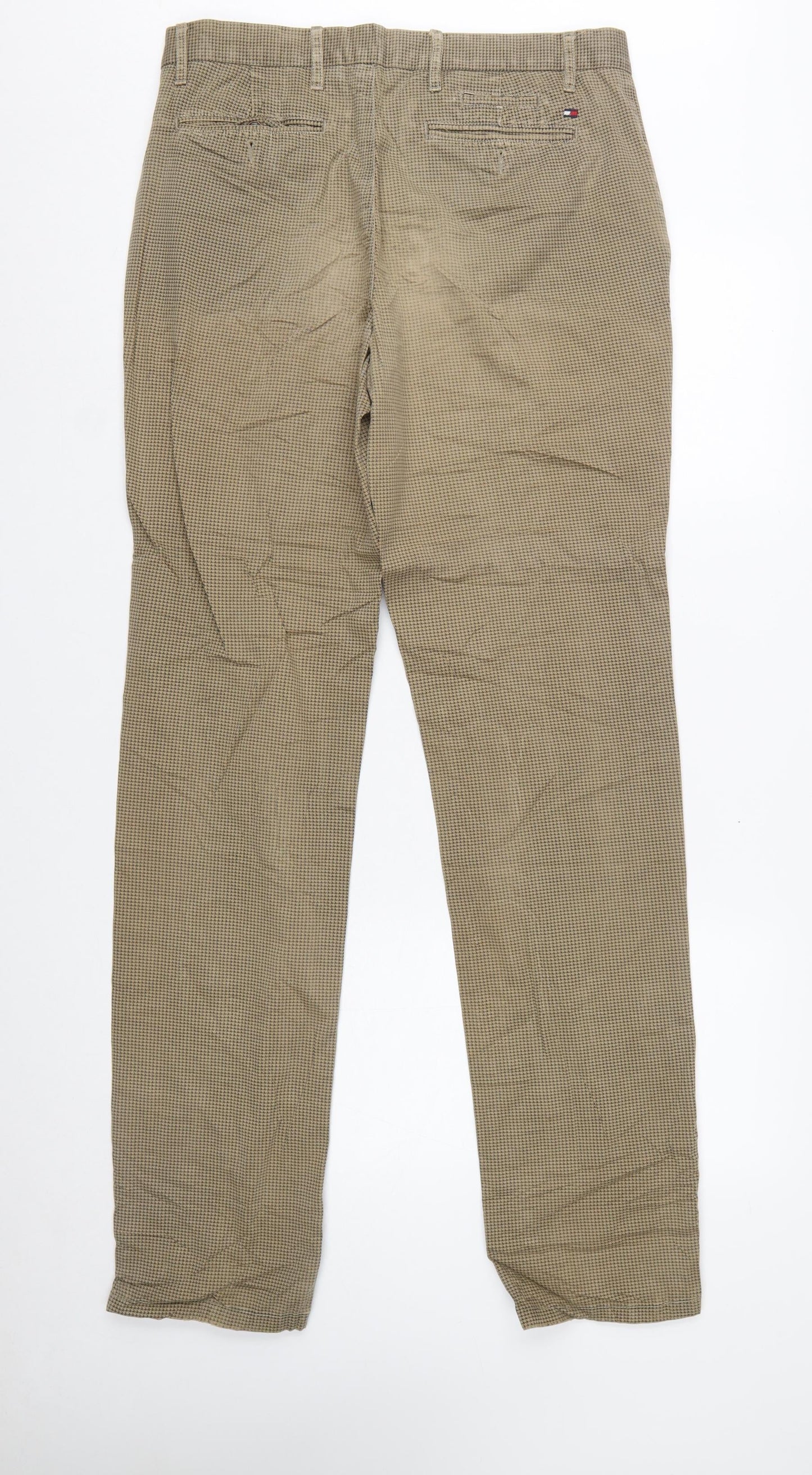 Tommy Hilfiger Men's Beige Check Chino Trousers 32W 36L Cotton Blend