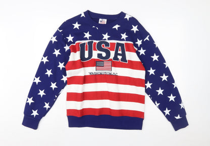 Joe's USA Flag Sweatshirt Womens Small Red White Blue Cotton Blend Pullover