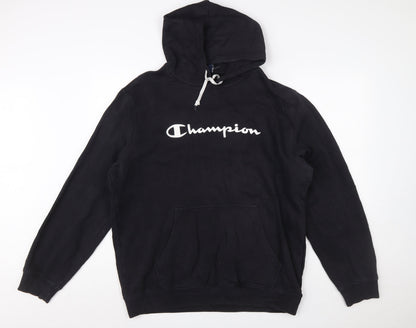 Champion Men's Black 2XL Pullover Hoodie with Logo Print