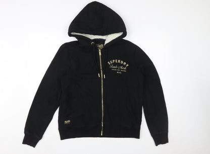 Superdry Women's Black Full Zip Hoodie UK 12 Lined Logo Casual