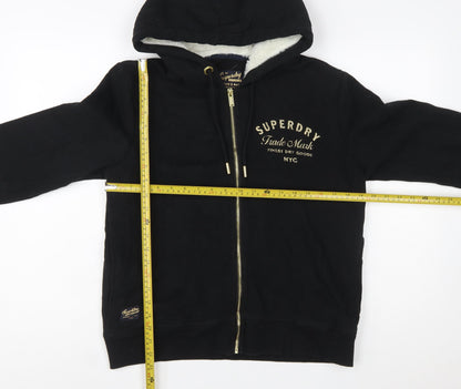 Superdry Women's Black Full Zip Hoodie UK 12 Lined Logo Casual