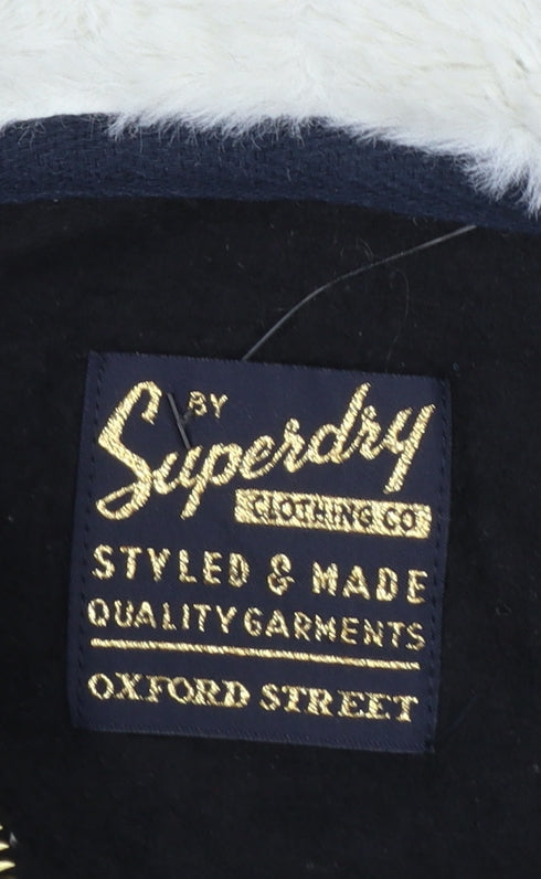 Superdry Women's Black Full Zip Hoodie UK 12 Lined Logo Casual