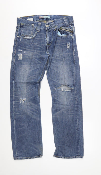 Levi’s 506 Standard Men’s Blue 30x30 Straight Leg Distressed Jeans