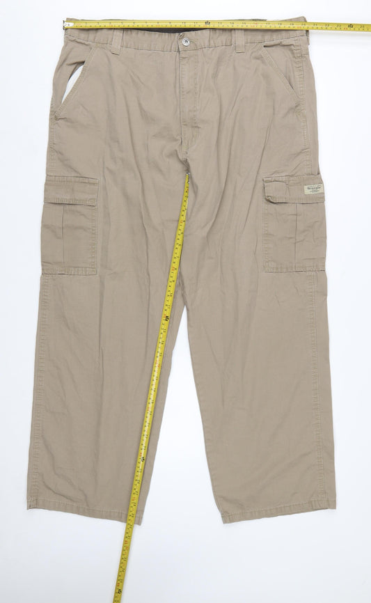 Wrangler Men's Beige Cargo Trousers 40x30 Cotton Relaxed Fit