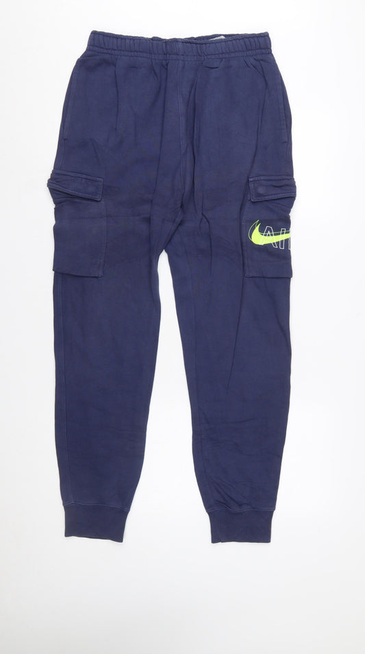 Nike Men Navy Blue Cargo Joggers Medium Cotton Blend