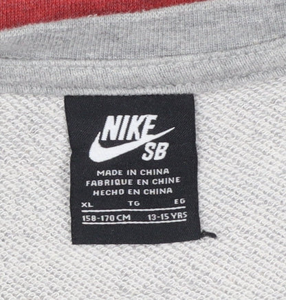 Nike Boys Red Grey Striped Pullover Sweatshirt XL 13-15 Years