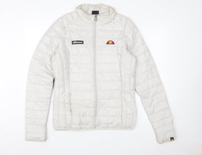 Ellesse Women White Puffer Jacket Size 10 Quilted Lightweight Zip