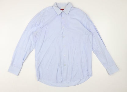 Hugo Boss Men's Blue Regular Fit Cotton Long Sleeve Button-Up Shirt Size 17