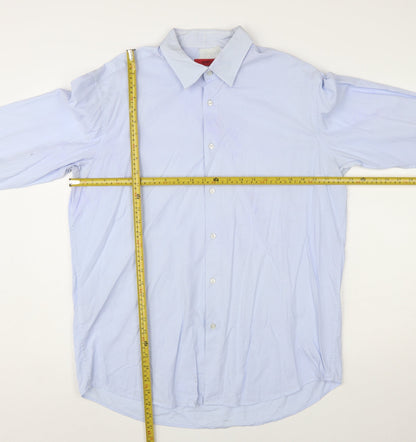 Hugo Boss Men's Blue Regular Fit Cotton Long Sleeve Button-Up Shirt Size 17