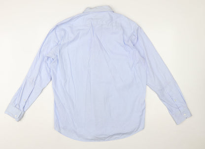 Hugo Boss Men's Blue Regular Fit Cotton Long Sleeve Button-Up Shirt Size 17