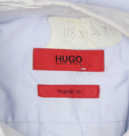 Hugo Boss Men's Blue Regular Fit Cotton Long Sleeve Button-Up Shirt Size 17