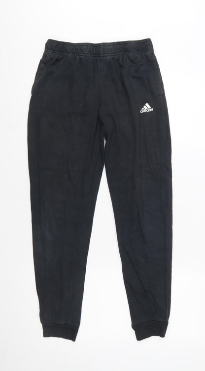 adidas Boys Black Jogger Trousers 13-14 Years Elastic Waist Fleece Pants