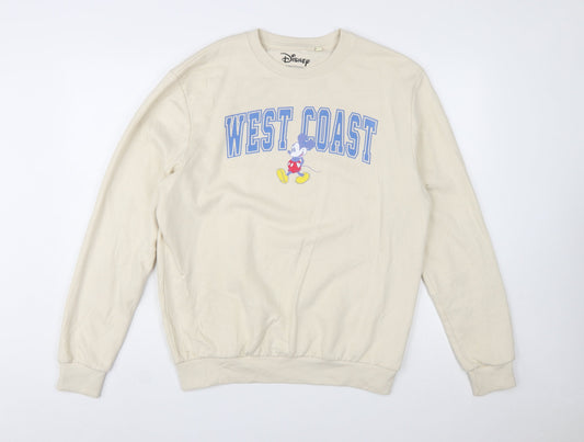 Disney Women Beige Mickey Mouse West Coast Cotton Sweatshirt Size 12 L