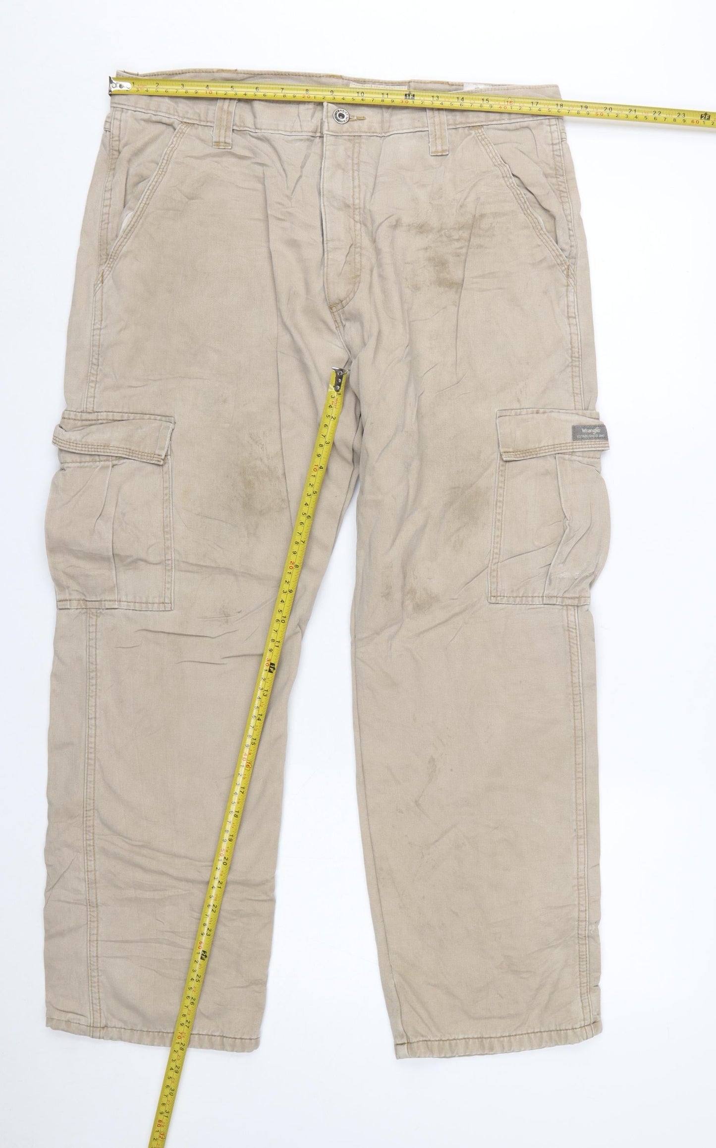 Wrangler Men's Beige Cargo Trousers 36x30 Relaxed Fit Cotton