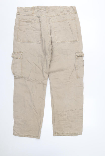 Wrangler Men's Beige Cargo Trousers 36x30 Relaxed Fit Cotton