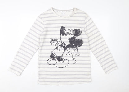 Disney Women’s White Striped Mickey Mouse Pullover Sweatshirt XS