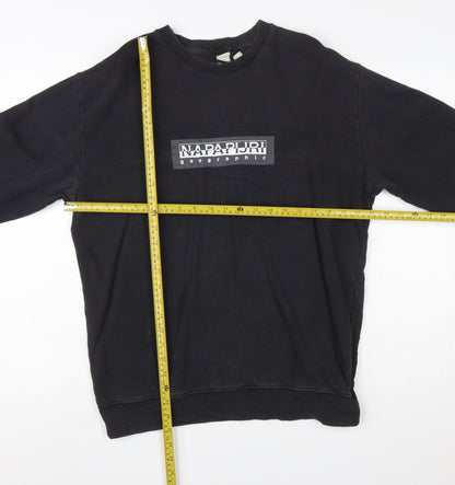 Napapijri Men's Black Small Logo Crew Neck Pullover Sweatshirt