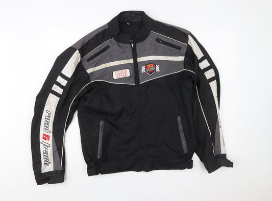 SQ Men's Black Small Motorcycle Jacket with Reflective Details
