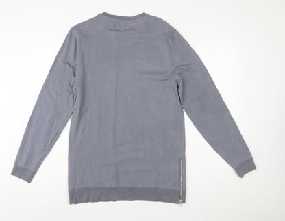 ASOS Womens Grey Long Sleeve Pullover Sweatshirt L Zip Detail Cotton Blend