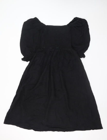 New Look Womens Black Size 8 Midi A-Line Puff Sleeve Dress