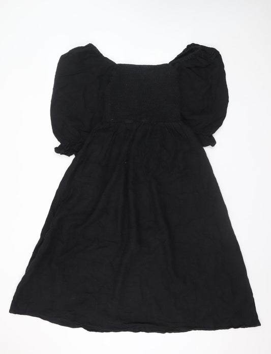 New Look Womens Black Size 8 Midi A-Line Puff Sleeve Dress