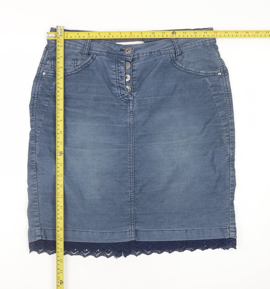 Cecil Women Blue Denim Pencil Skirt Size 10 Casual Lace Hem